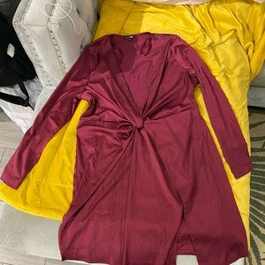 Fashion nova silk long sleeve wine opens thigh dress